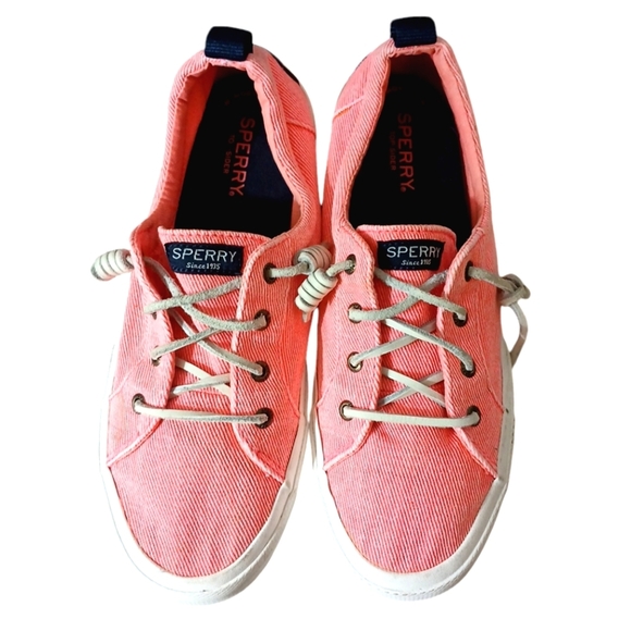 Sperry Pier Wave Light Wash Pink Neon Canvas Shoes Size 9 - Picture 2 of 11